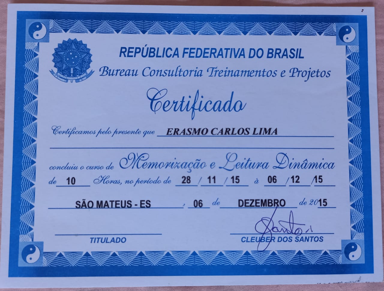 Imagem da Certificação Certificação - Memorização e Leitura Dinâmica - Prof. Cleuber Santos - São Mateus ES